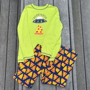 Gymboree Kid’s Long Sleeve Pizza Pajama Set, Green Blue Orange, Size L (10/12)